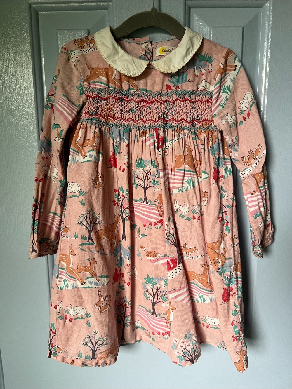 Baby Boden Pink Woodland Floral Smocked Dress with Peter Pan Collar, 3-4 Year